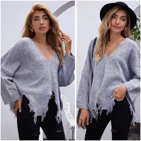 Sweaters - Distressed asymmetrical sweater in gray